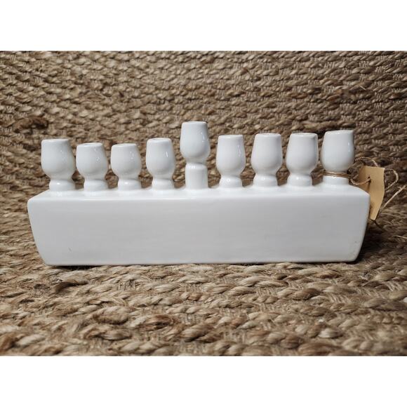 Mud Pie Happy Hanukkah White Ceramic Menorah Jewish Candle Holder Christmas - Picture 5 of 10